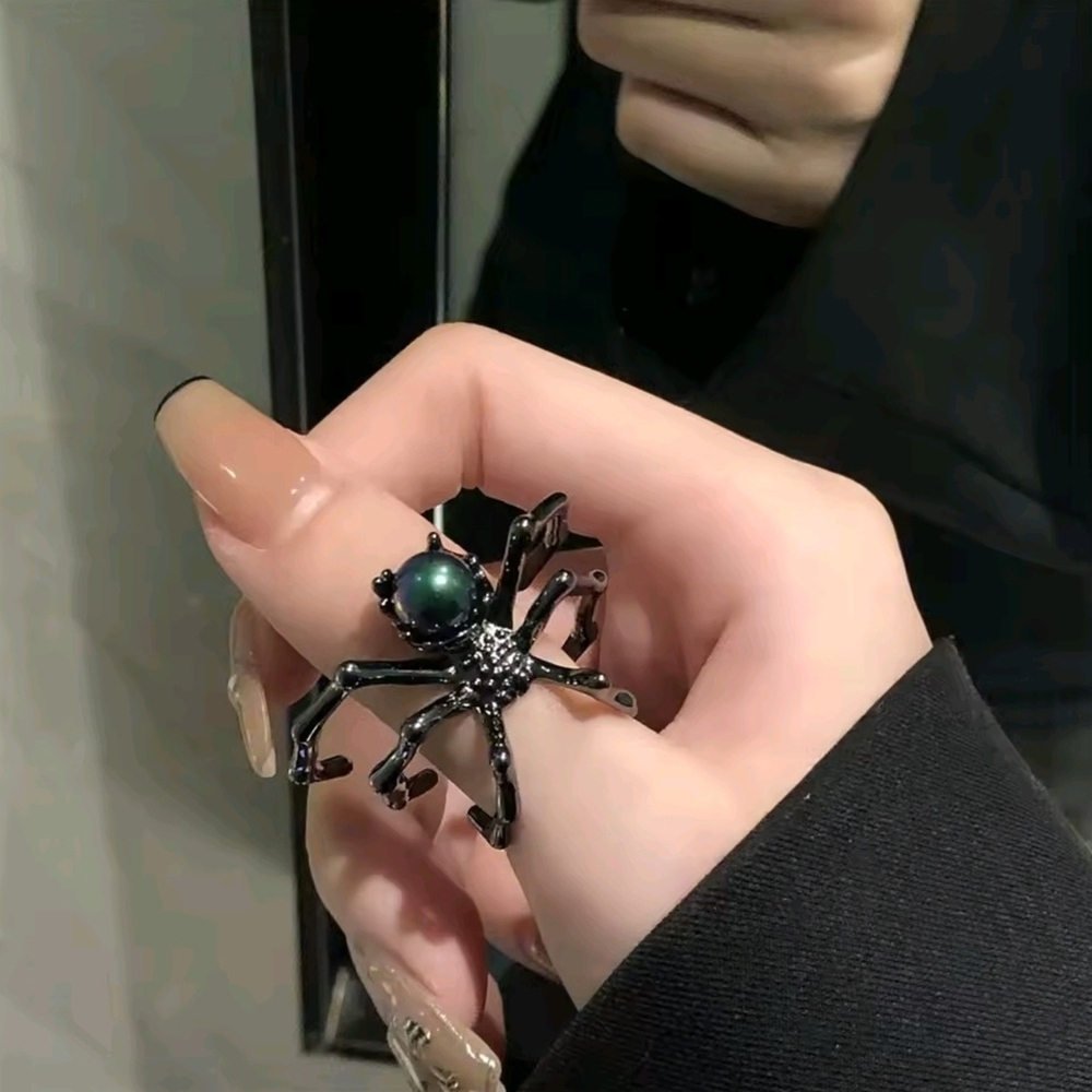 Black Spider Rings with Black and White Accents